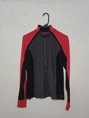 Xersion Charcoal, Black & Red Slim-Fit Zip Athletic Top Medium